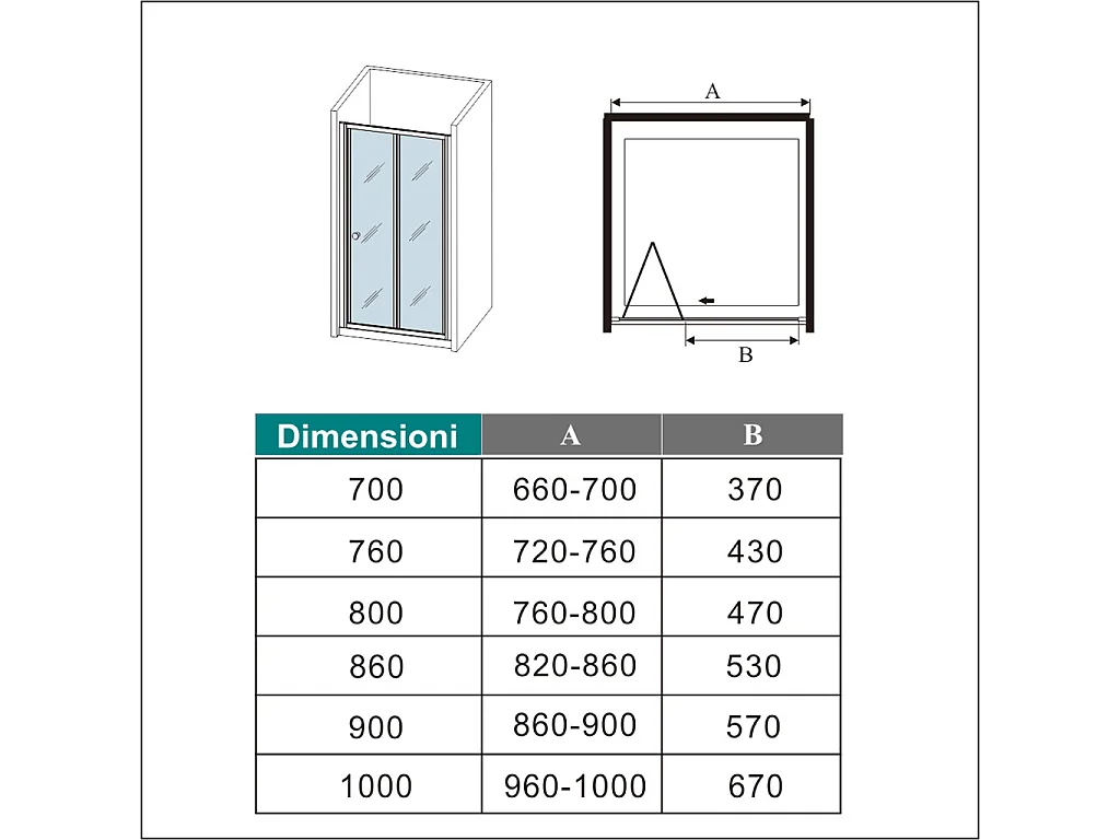 185 cm Box Doccia per Nicchia Porta a Soffietto Vetro Temperato 5 mm Trasparente Profili Cromati Lucidi 76 cm