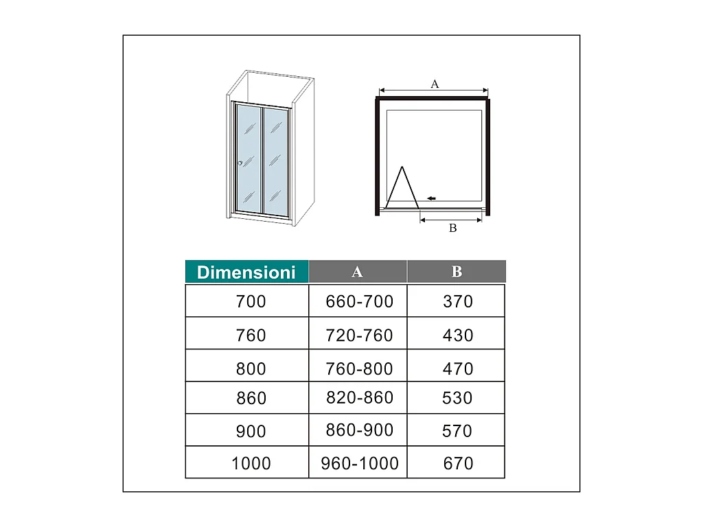 185 cm Box Doccia per Nicchia Porta a Soffietto Vetro Temperato 5 mm Trasparente Profili Cromati Lucidi 80 cm