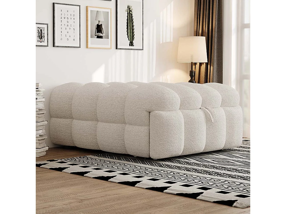 Lit gigogne, canapé-lit, pouf 2 en 1, nounours, beige, dimensions 183 x 76 x 42 cm