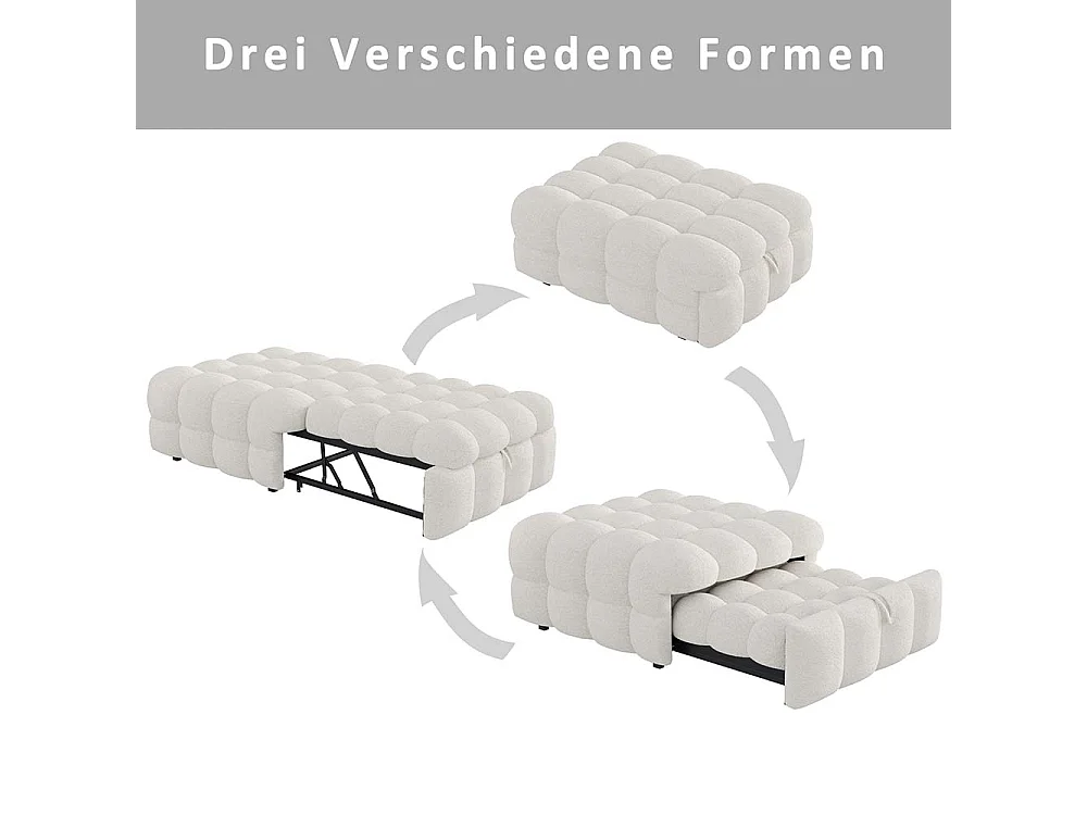 Lit gigogne, canapé-lit, pouf 2 en 1, nounours, beige, dimensions 183 x 76 x 42 cm