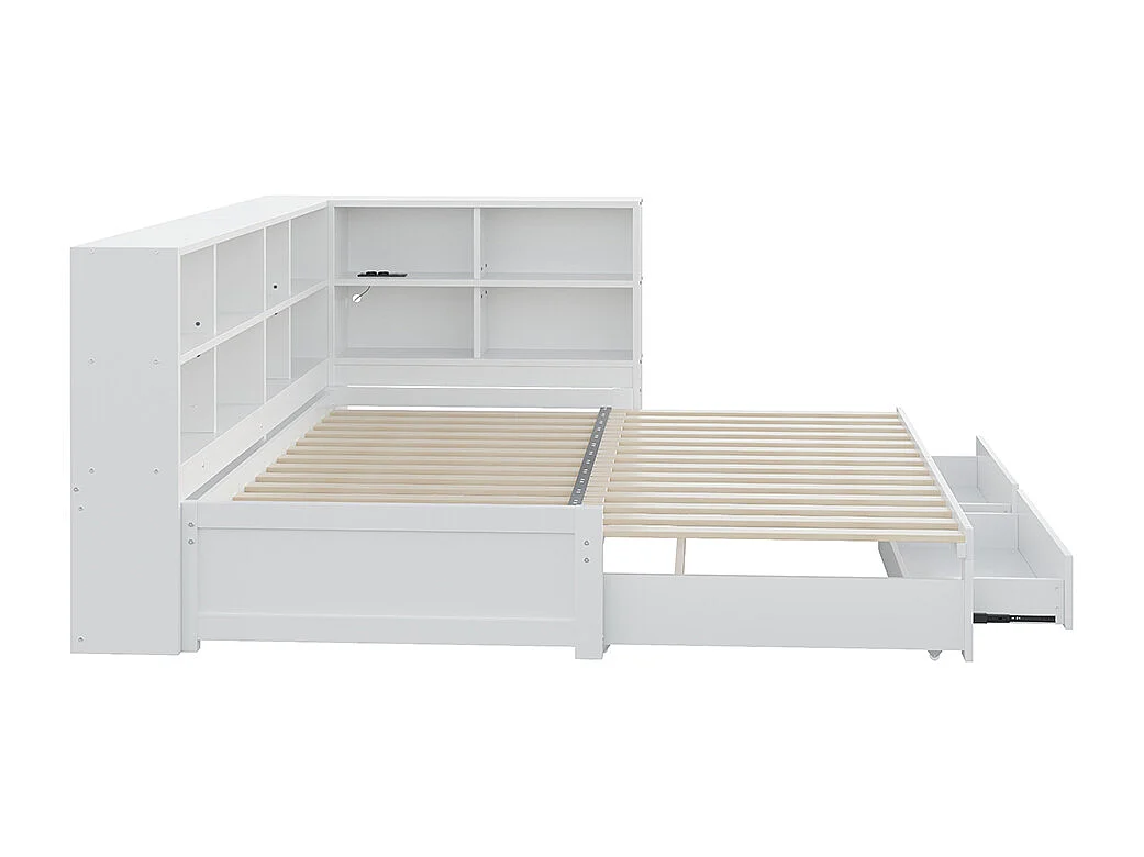 Lit gigogne 90/180 x 190 cm, avec compartiment de rangement, prise européenne, tiroir,blanc