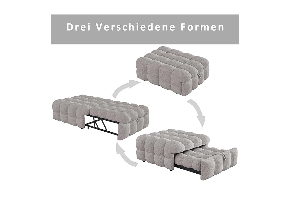 Ausziehbett, Schlafsofa, Sitzkissen 2 in 1, Teddybär, grau, Maße 183 x 76 x 42 cm