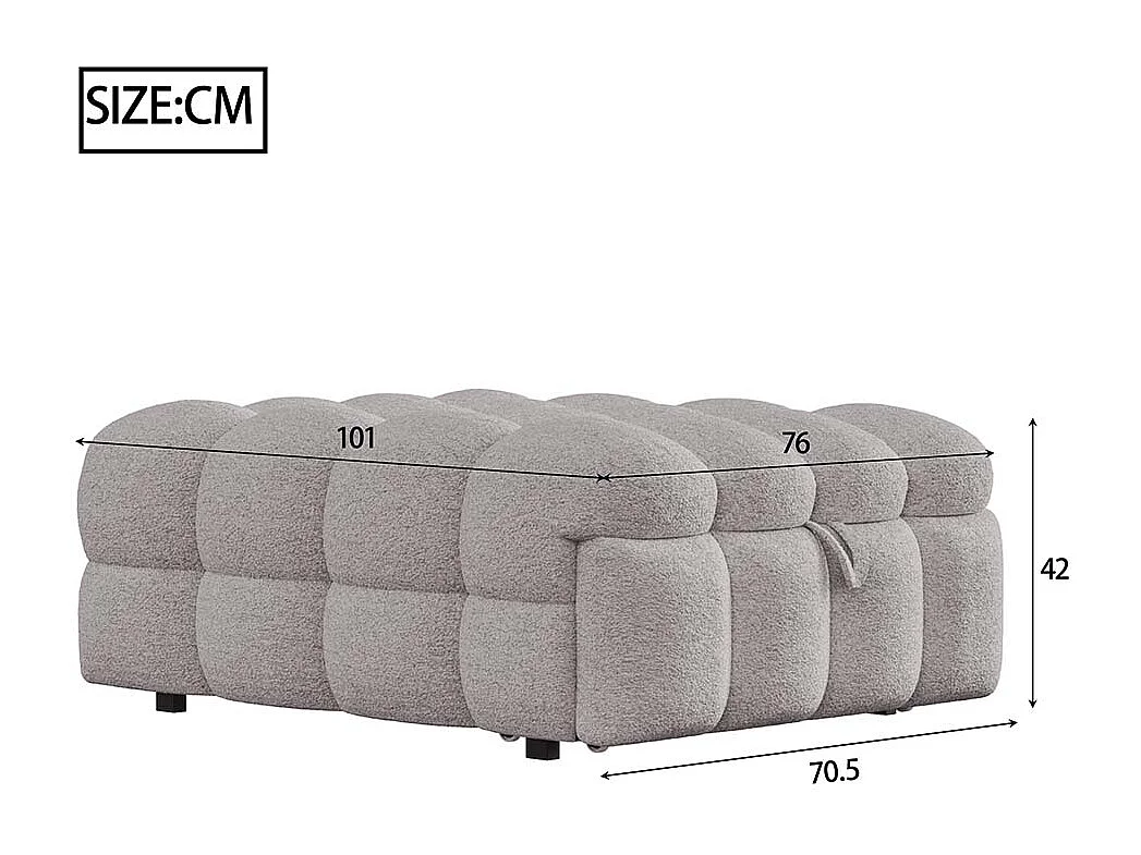 Lit gigogne, canapé-lit, pouf 2 en 1, nounours, gris, dimensions 183 x 76 x 42 cm