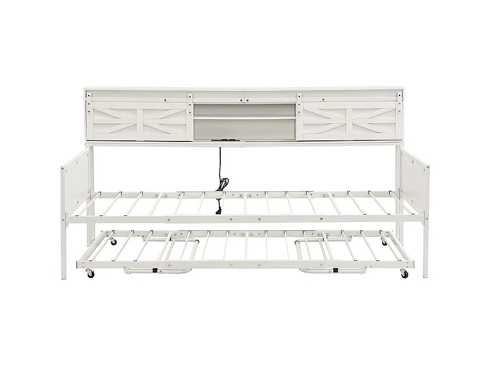 Lit gigogne 90 x 200 cm, avec compartiments de rangement et prise multifonction,blanc