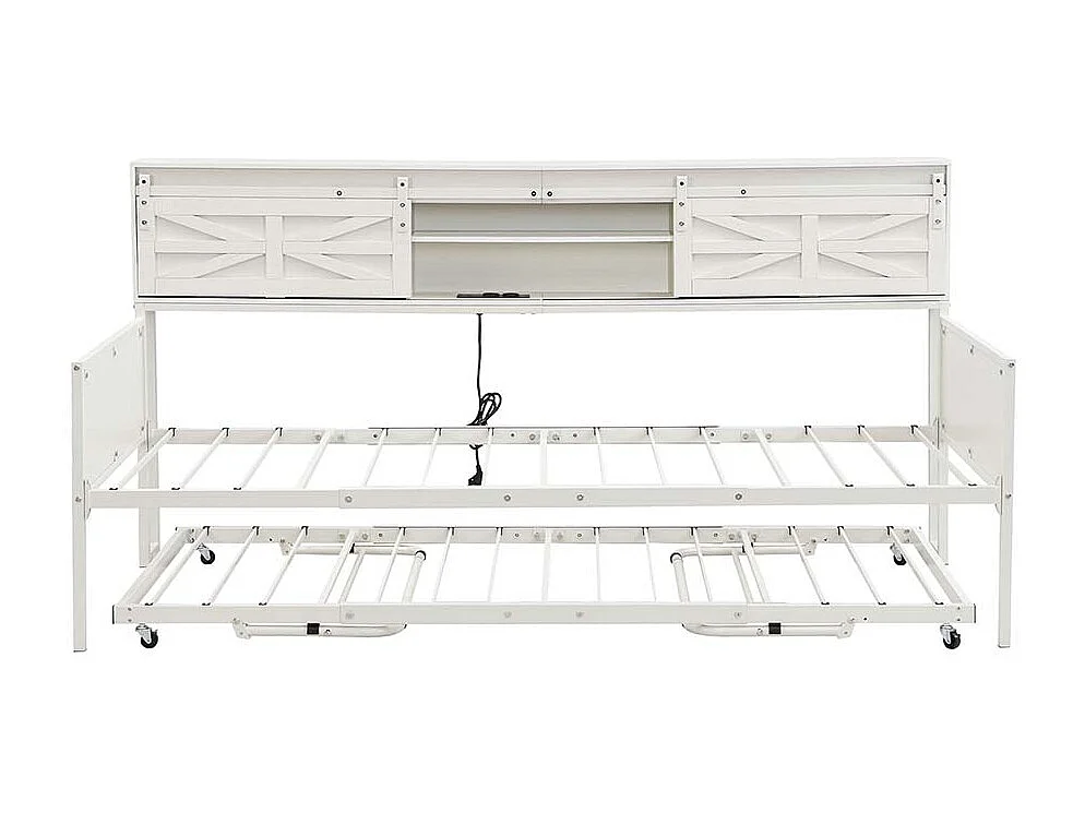 Lit gigogne 90 x 200 cm, avec compartiments de rangement et prise multifonction,blanc