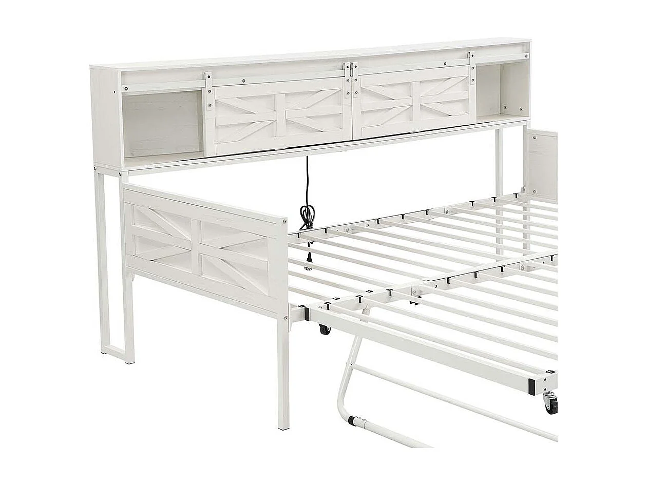 Lit gigogne 90 x 200 cm, avec compartiments de rangement et prise multifonction,blanc