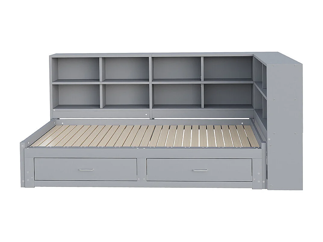 Lit gigogne 90/180 x 190 cm, avec compartiment de rangement, prise européenne, tiroir, gris
