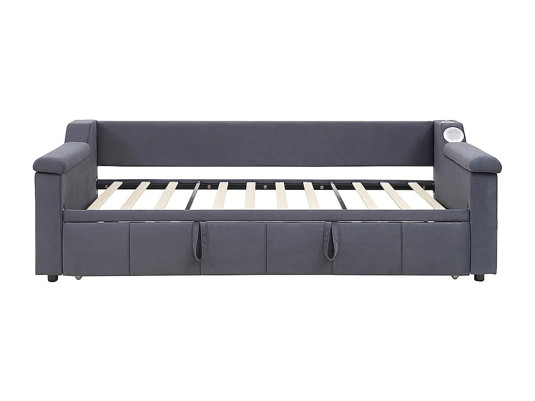 Lit gigogne, 90/180*190 cm, avec système stéréo Bluetooth Smart et port de charge USB, tissu velours, gris