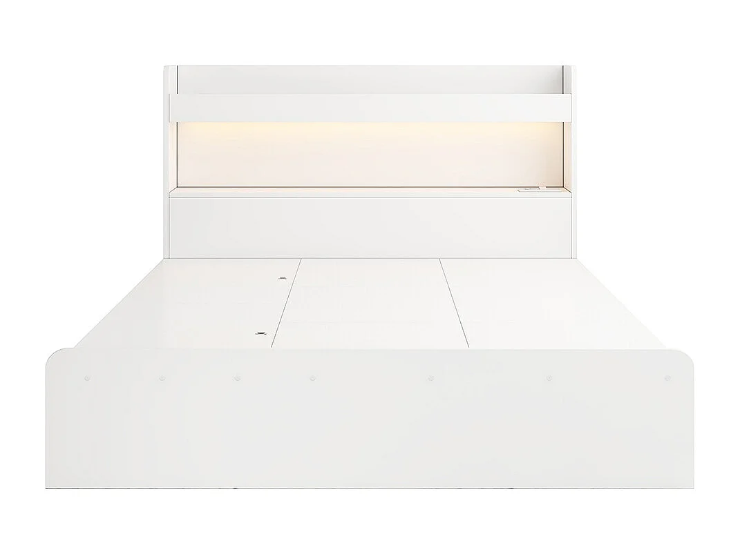 Lit double pour enfants 140 x 200 cm, lit en bois massif, avec port USB et prise électrique, éclairage LED, blanc