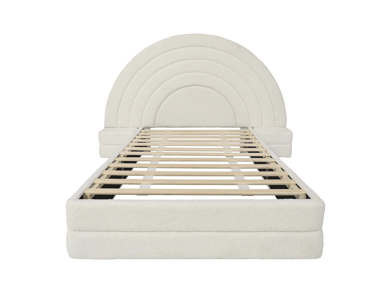 Cama infantil 90 x 200 cm, cabeceira em forma de arco-íris, com mesas de cabeceira dos dois lados, imitação de pelúcia, bege.