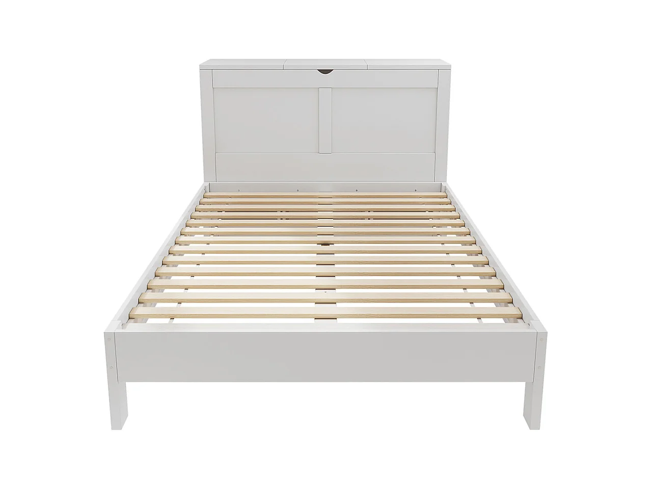 Doppelbett für Kinder 140 x 200 cm, mit Lattenrost und Kopfteil, ausgestattet mit 2 ausziehbaren Nachttischen, weiß