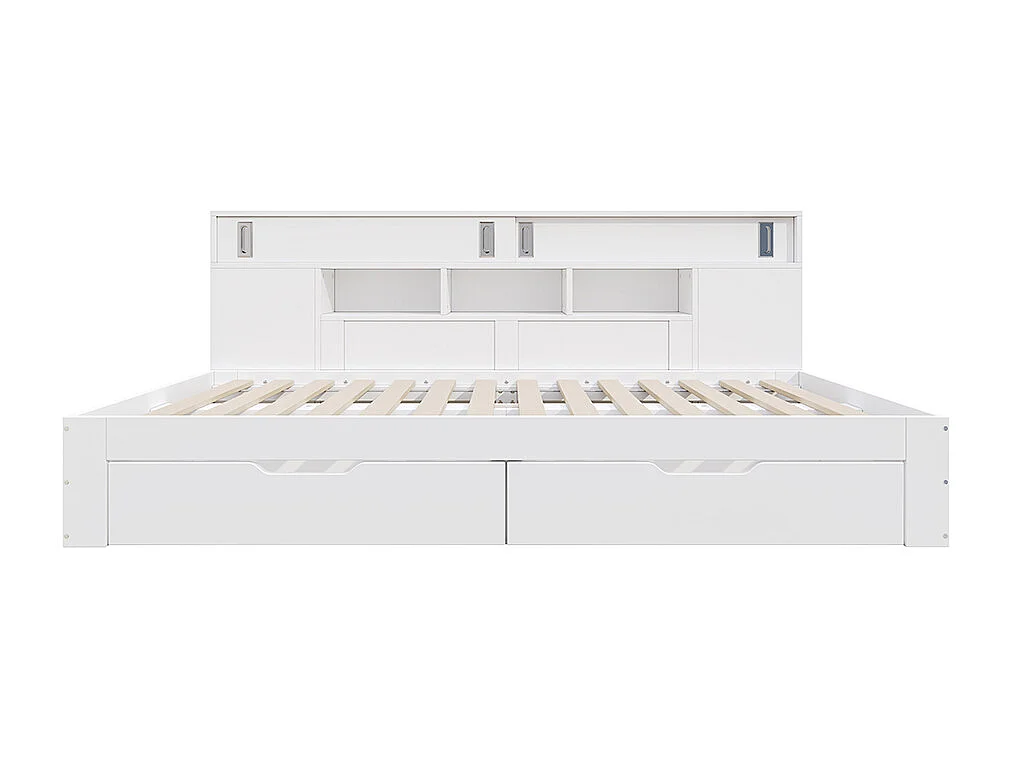 Eenpersoonsbed voor kinderen 140 x 200 cm, met lades, planken en opbergkast, opbergruimte onder het bed, zonder matras, wit.