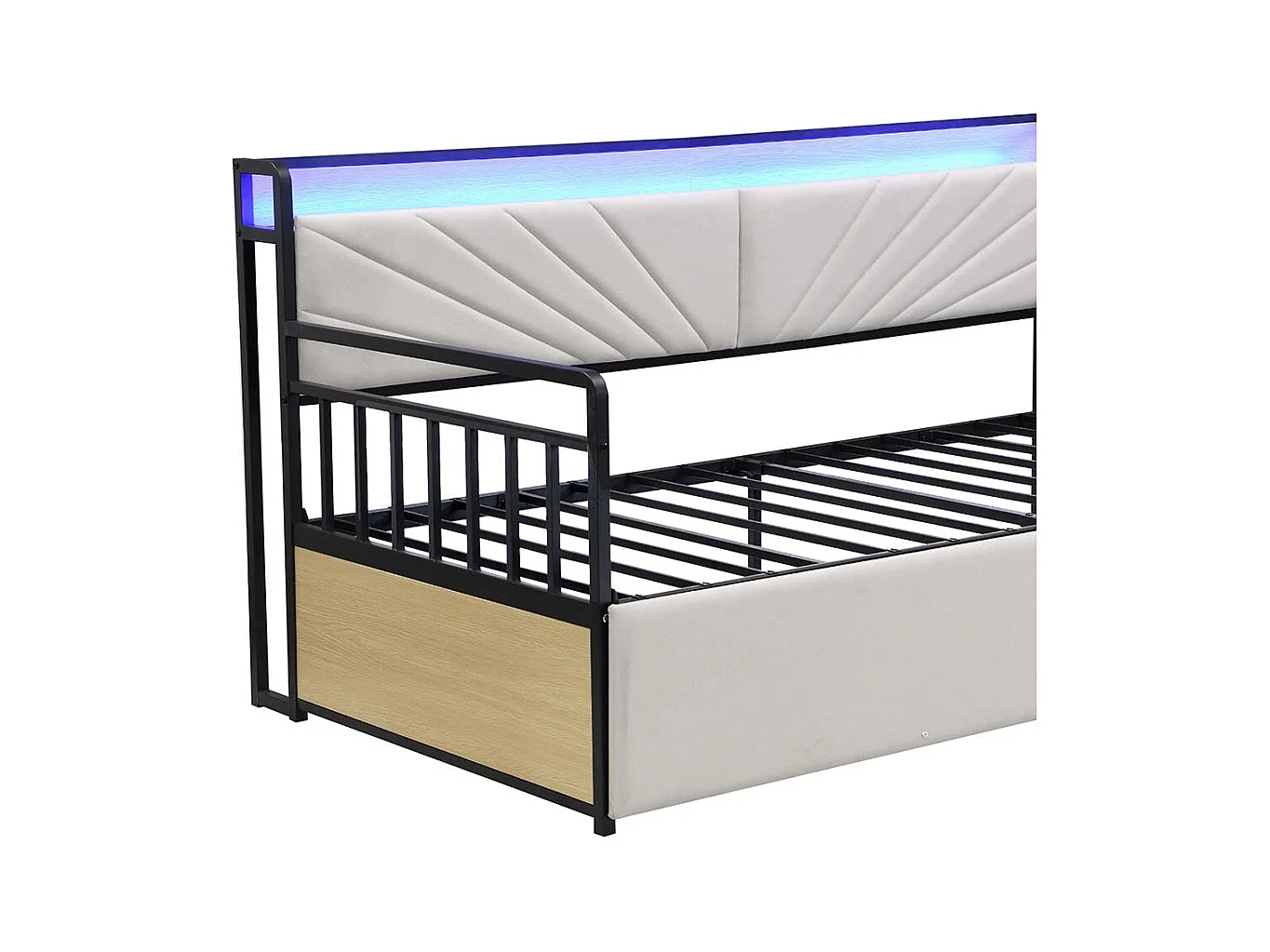 Canapé-lit 90 x 200 cm, avec éclairage LED, compartiment de rangement et prise multifonctionnelle, structure métallique,beige