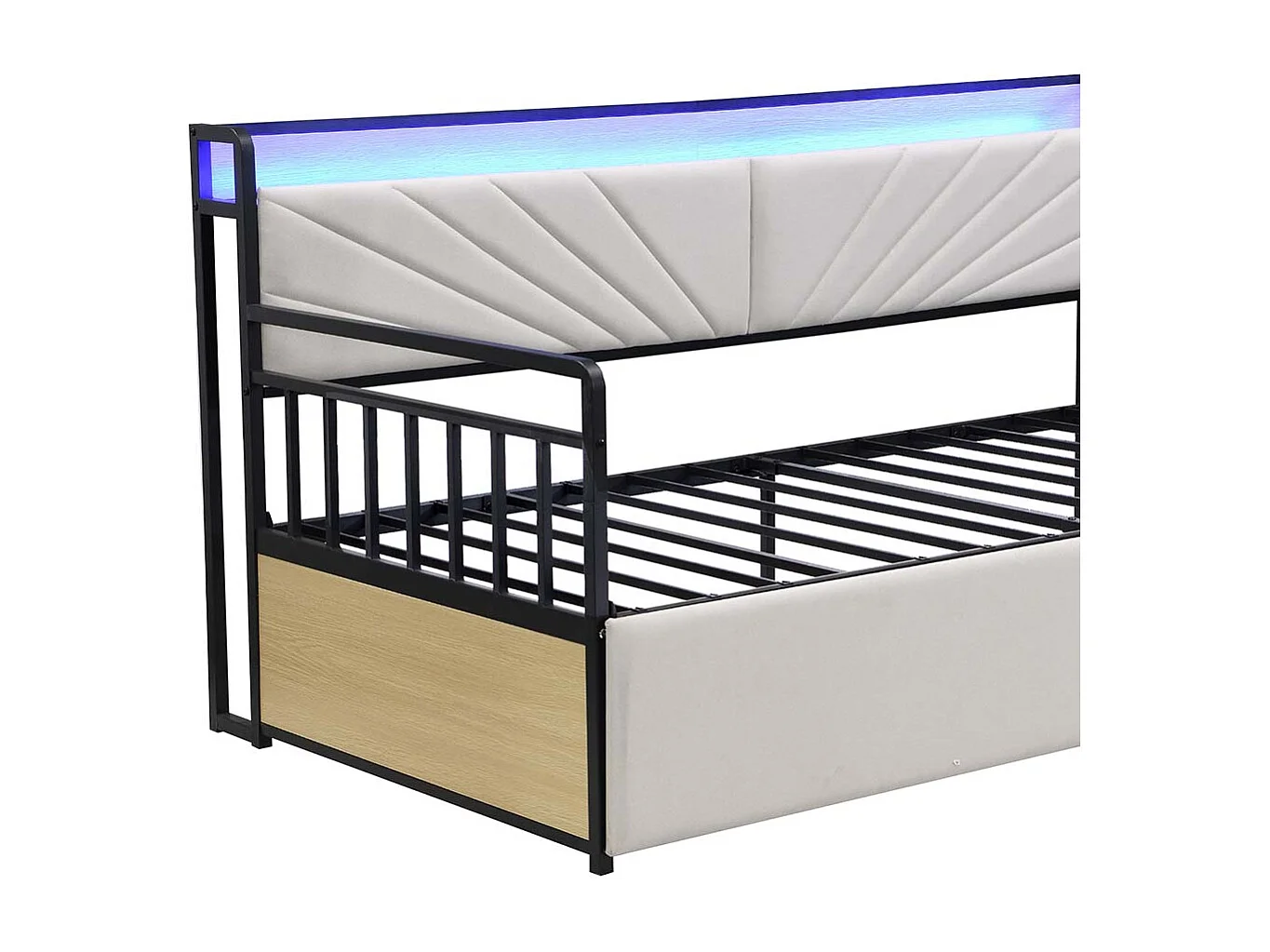 Canapé-lit 90 x 200 cm, avec éclairage LED, compartiment de rangement et prise multifonctionnelle, structure métallique,beige