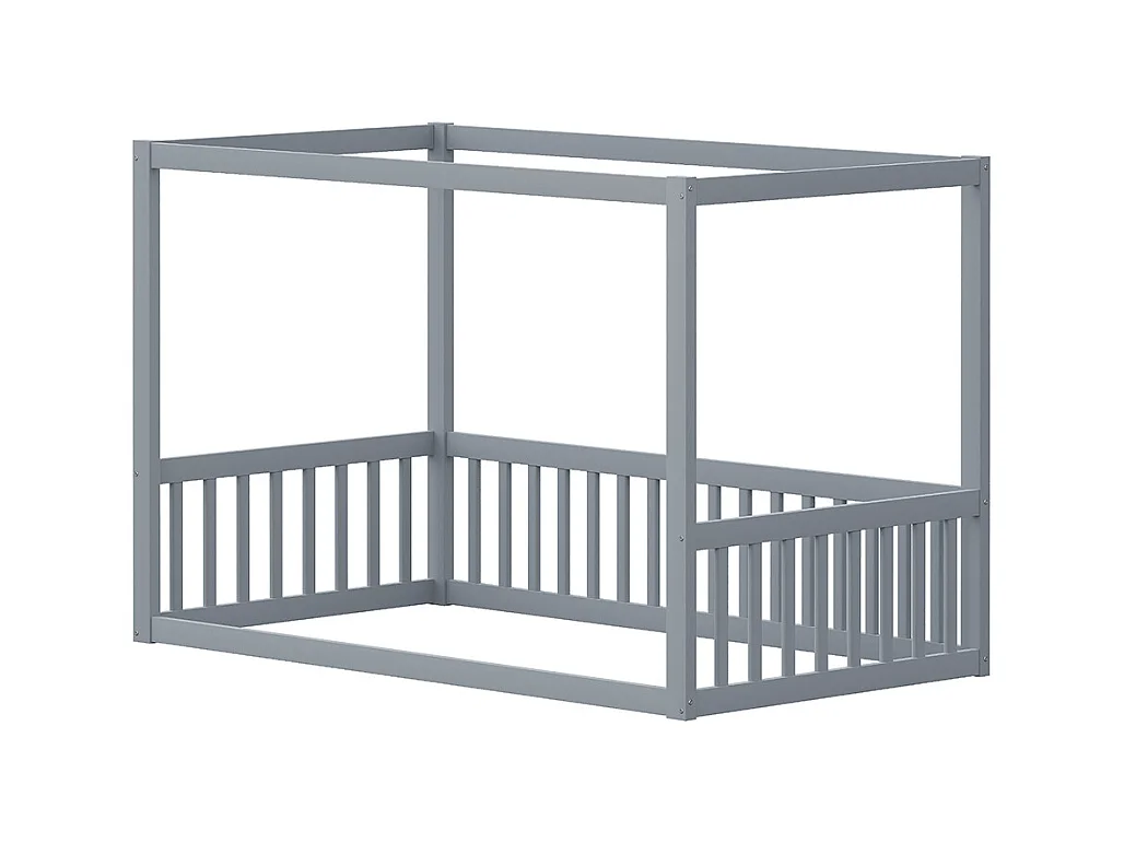 Hemelbed voor kinderen 90 x 200 cm, massief houten frame, grijs