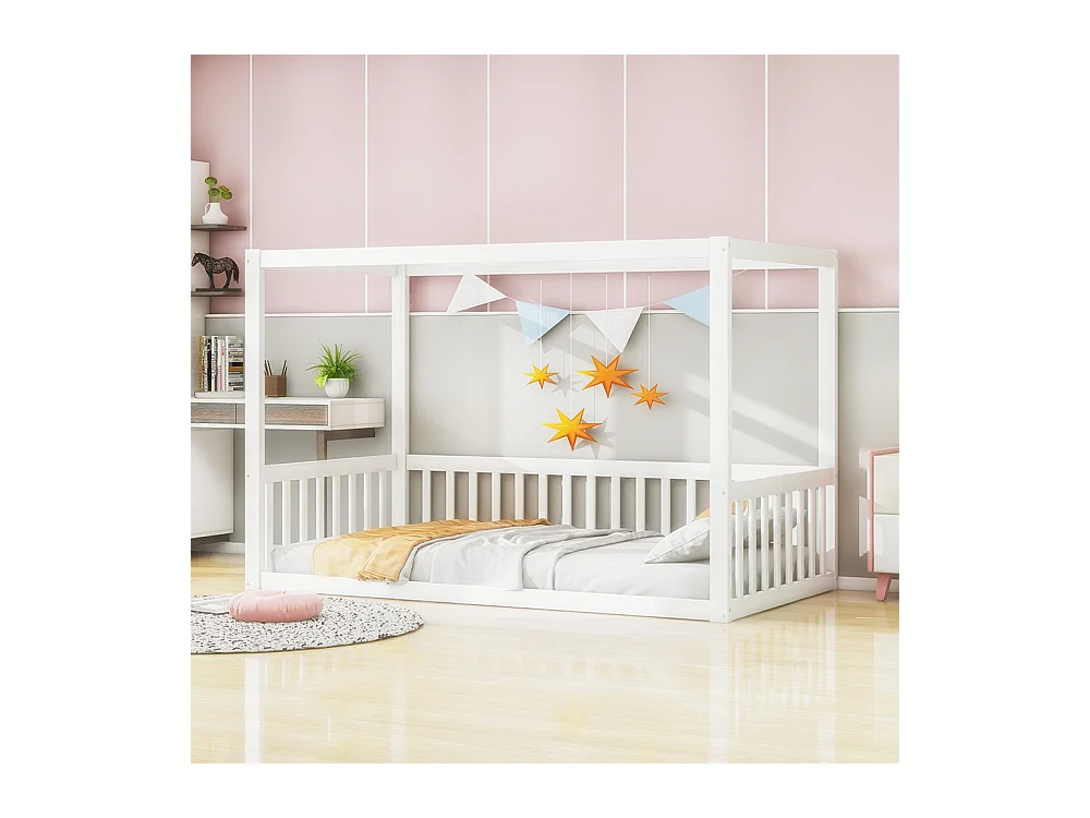 Hemelbed voor kinderen 90 x 200 cm, massief houten frame, wit