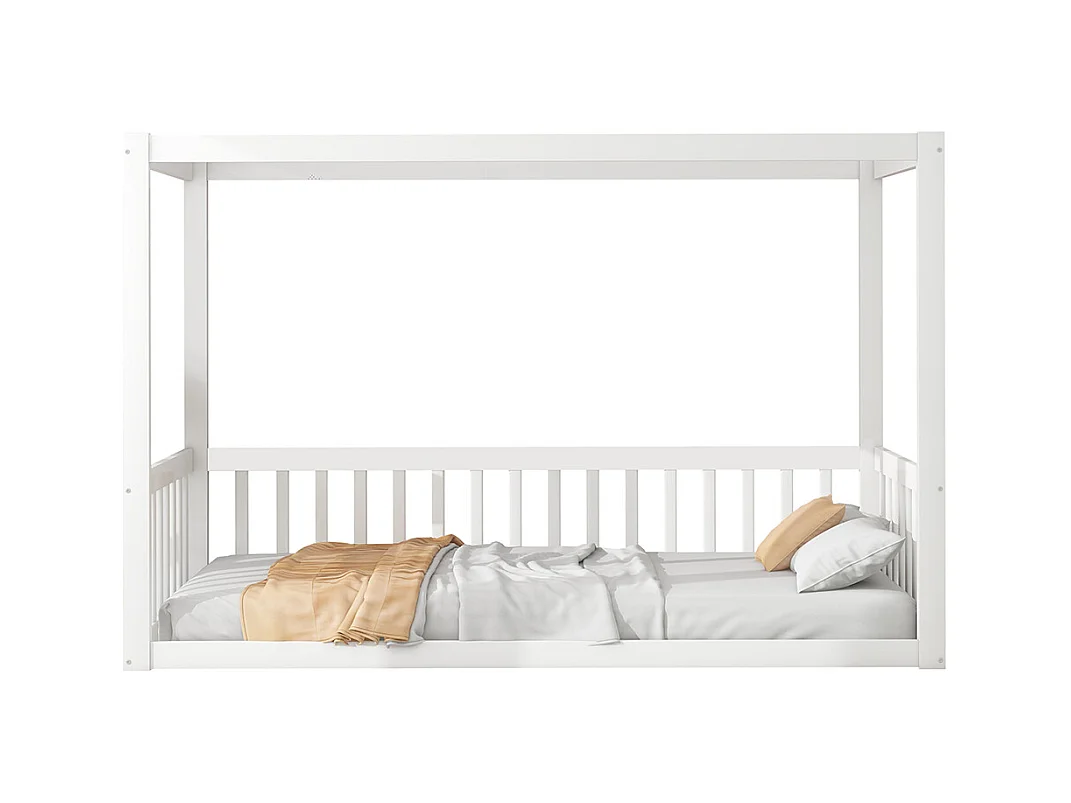 Hemelbed voor kinderen 90 x 200 cm, massief houten frame, wit