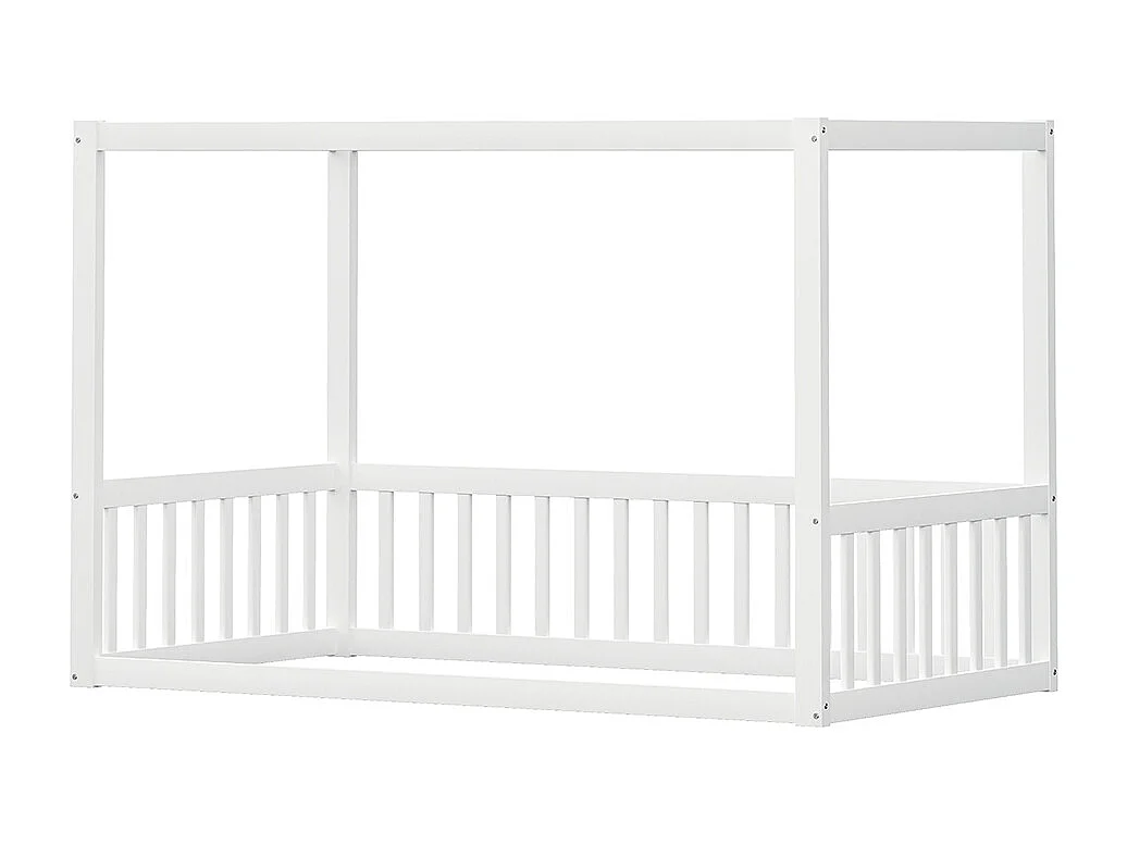 Lit à baldaquin pour enfants 90 x 200 cm, cadre en bois massif, blanc