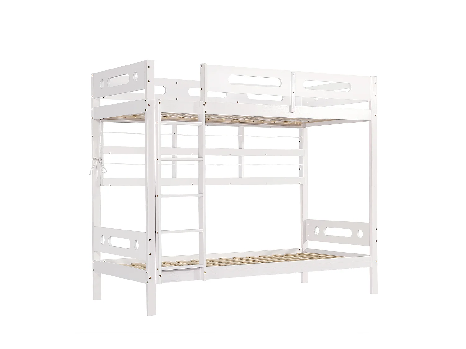 Stapelbed voor kinderen, 90 x 200 cm, met veiligheidshekken, open planken, van grenen + mdf, wit