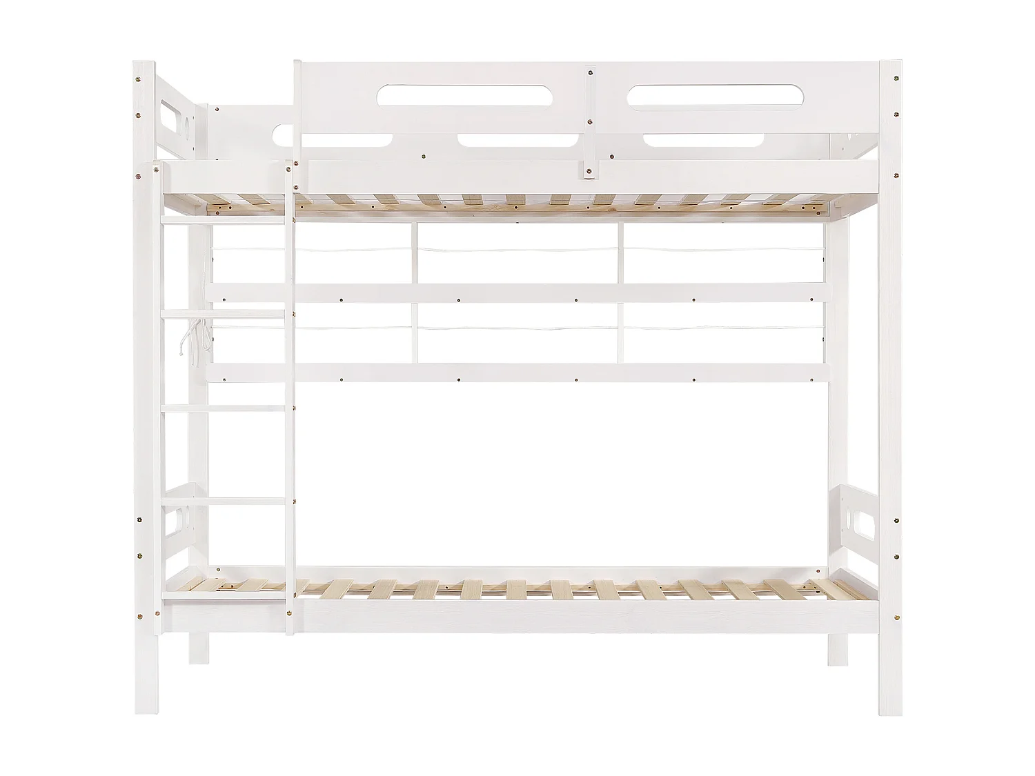 Lit superposé pour enfants, 90 x 200 cm, avec barrières de sécurité, étagères ouvertes, en pin + mdf, blanc