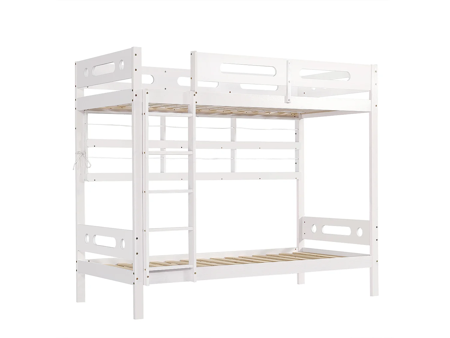 Lit superposé pour enfants, 90 x 200 cm, avec barrières de sécurité, étagères ouvertes, en pin + mdf, blanc