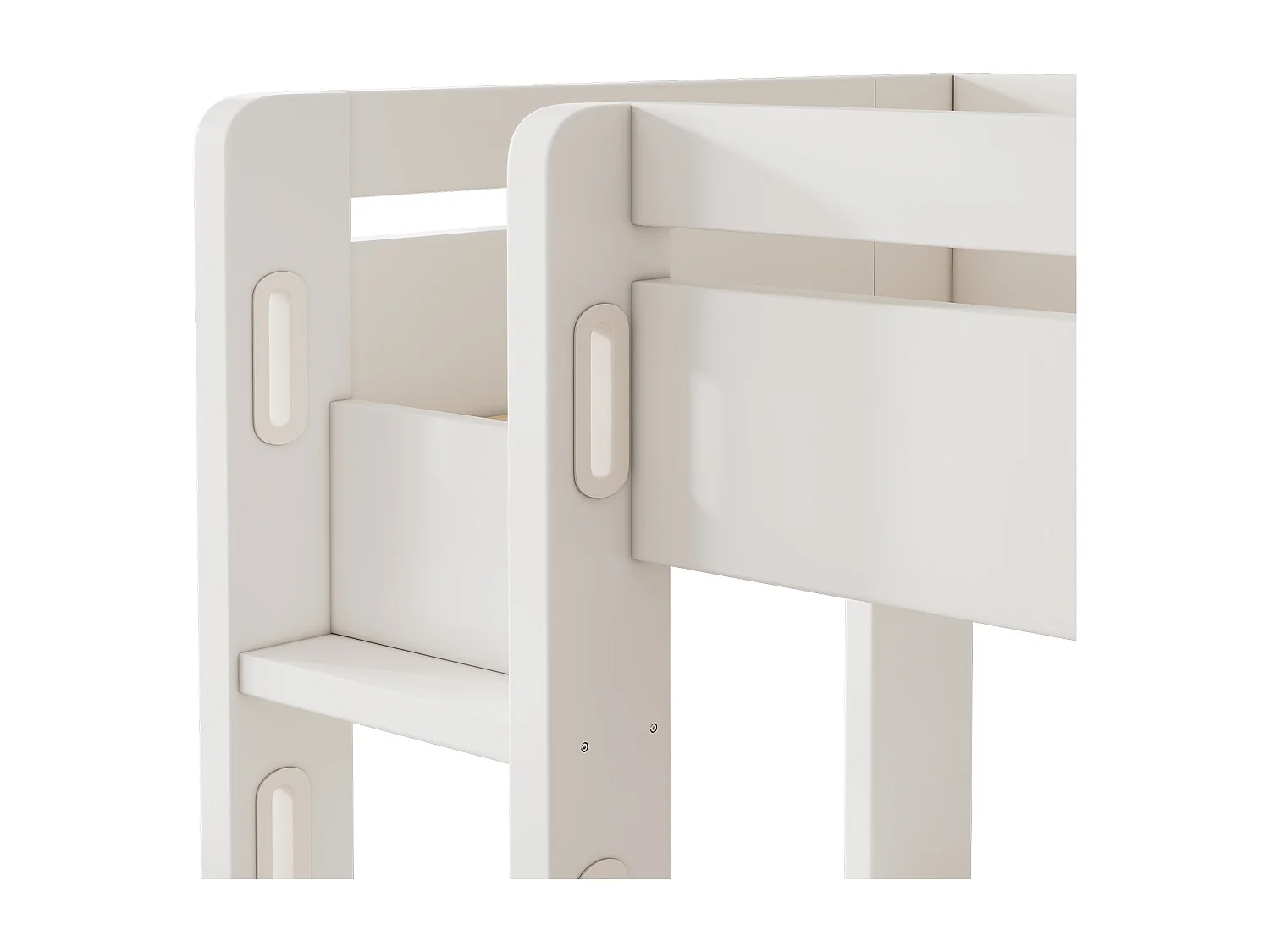 Hoogslaper voor kinderen 90 × 200 cm, met L-vormig bureau, plank en lades, USB/Type-C-oplaadzone, met ladder en houten latten, wit