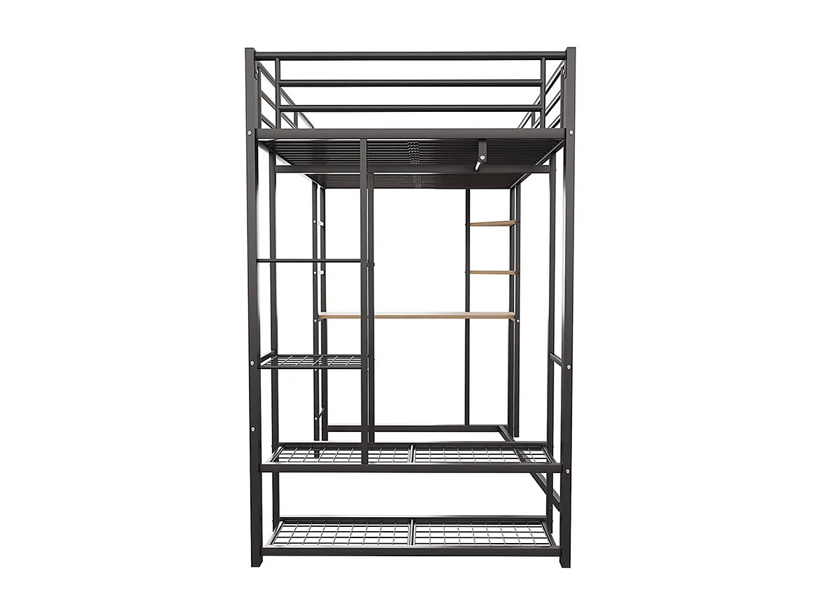 Lit mezzanine 90 x 200 cm, avec table, échelle, conception suspendue, compartiments de rangement, noir