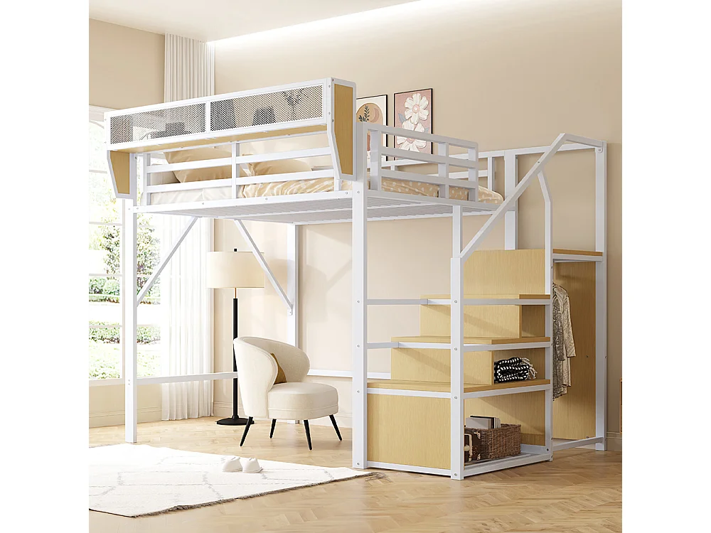 Lit pour enfant, lit mezzanine 140x200, avec échelle de sécurité, blanc