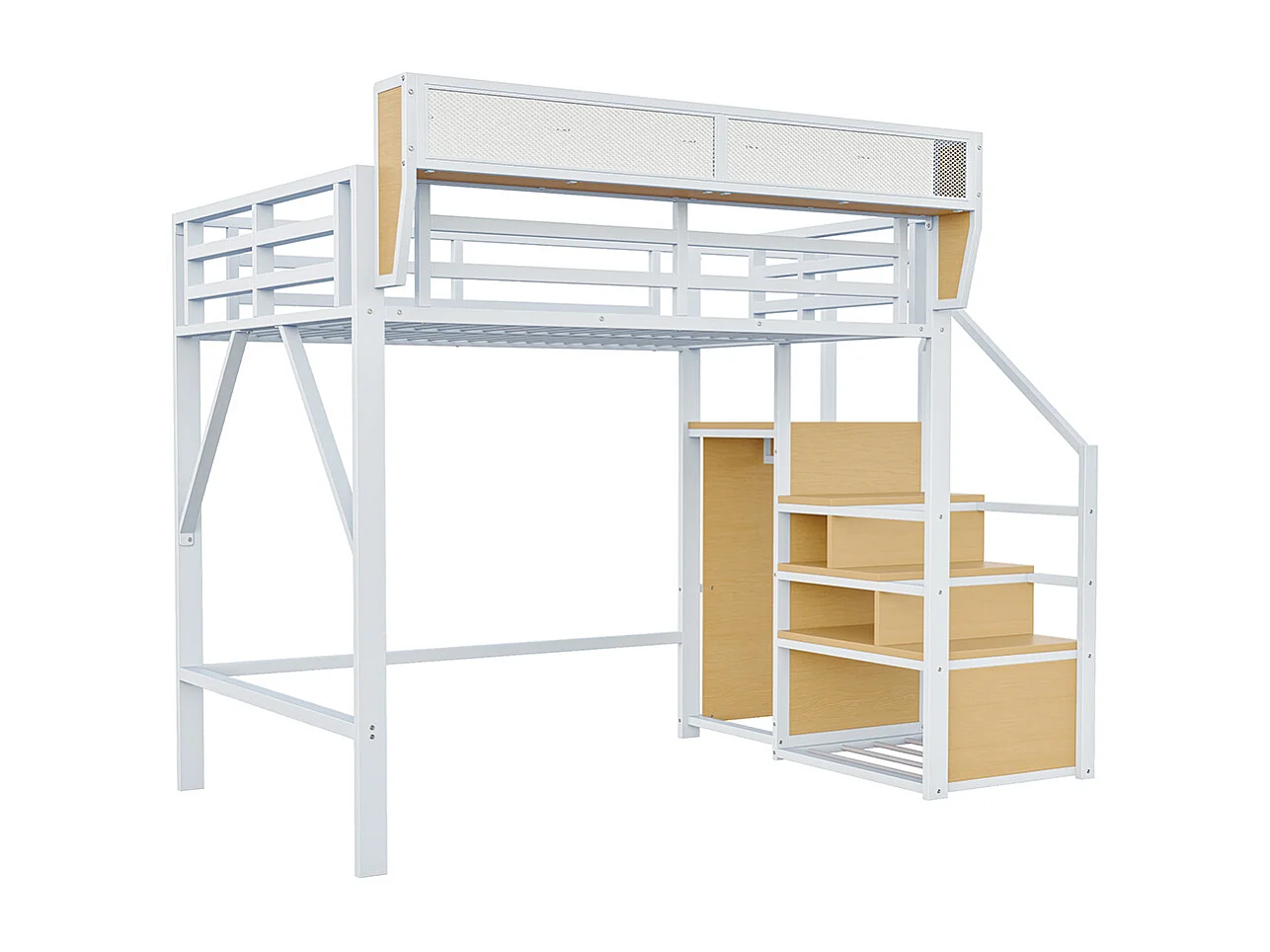 Lit pour enfant, lit mezzanine 140x200, avec échelle de sécurité, blanc