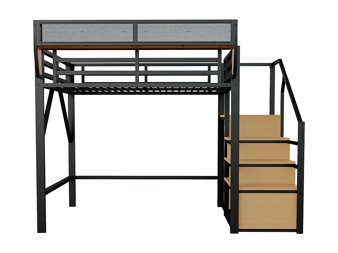 Lit pour enfant, lit mezzanine 140x200, avec échelle de sécurité,Noir