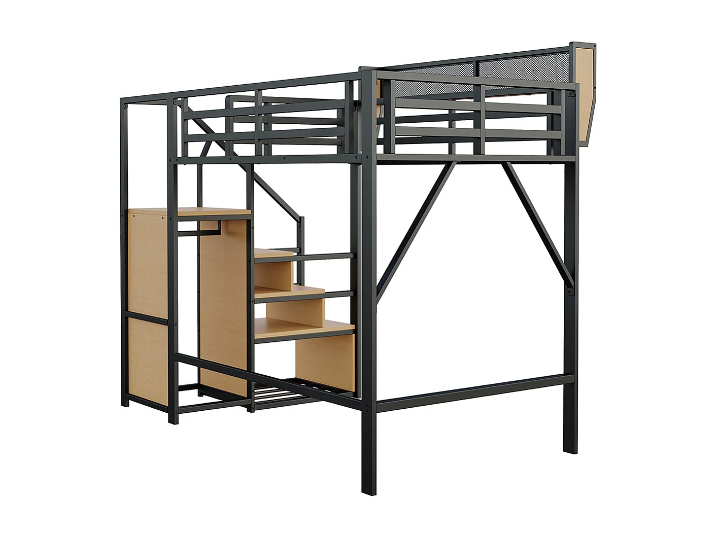 Lit pour enfant, lit mezzanine 140x200, avec échelle de sécurité,Noir