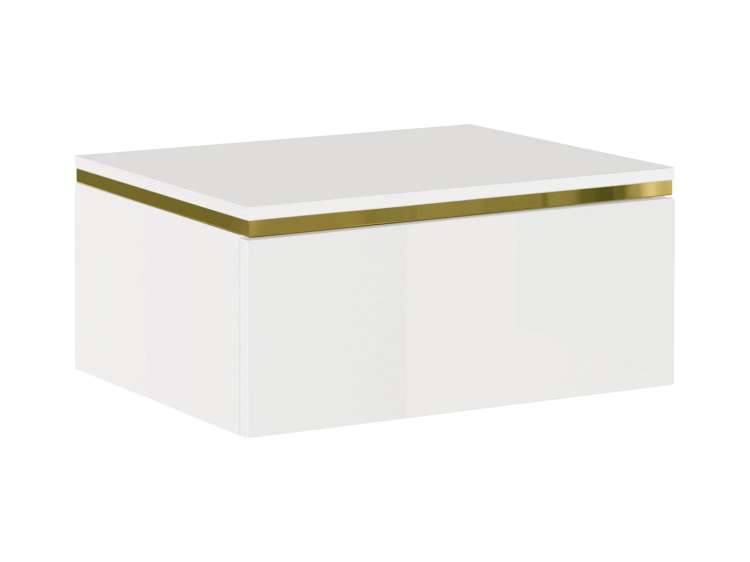 Vægmonteret natbord med 1 skuffe - Blank hvid og guld - VUKIA by Pascal Morabito