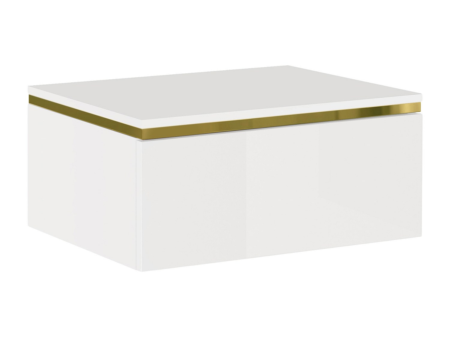 Hängender Nachttisch mit 1 Schublade - Hochglanz Weiß & Gold - VUKIA von Pa günstig online kaufen