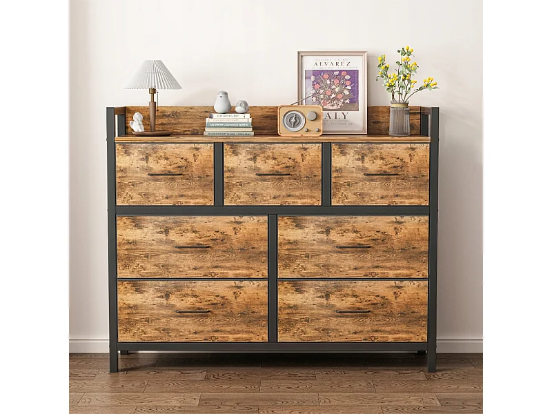 Cómoda, bronce industrial, rústica, con 7 cajones