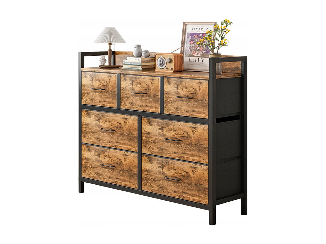 Cómoda, bronce industrial, rústica, con 7 cajones