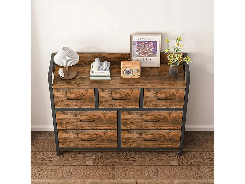 Cómoda, bronce industrial, rústica, con 7 cajones