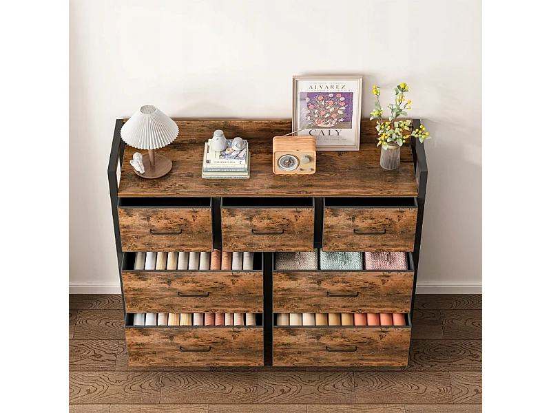 Cómoda, bronce industrial, rústica, con 7 cajones