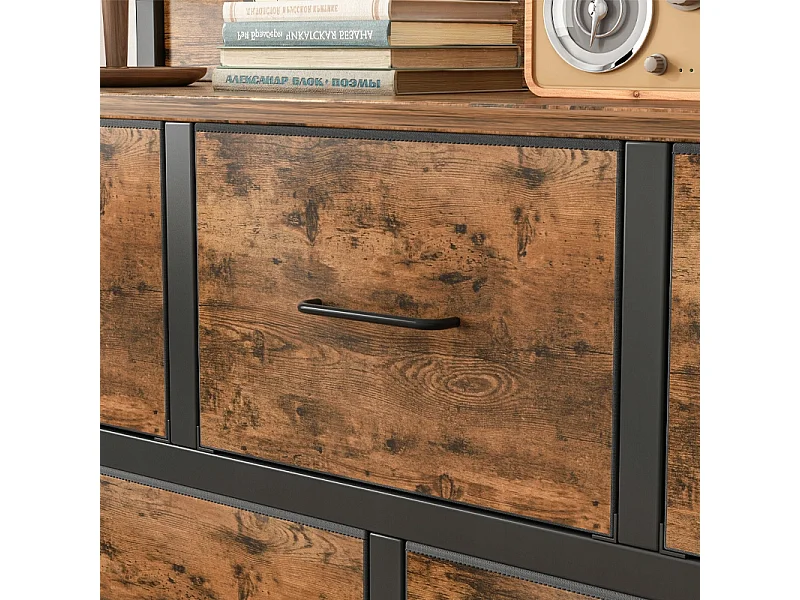 Cómoda, bronce industrial, rústica, con 7 cajones