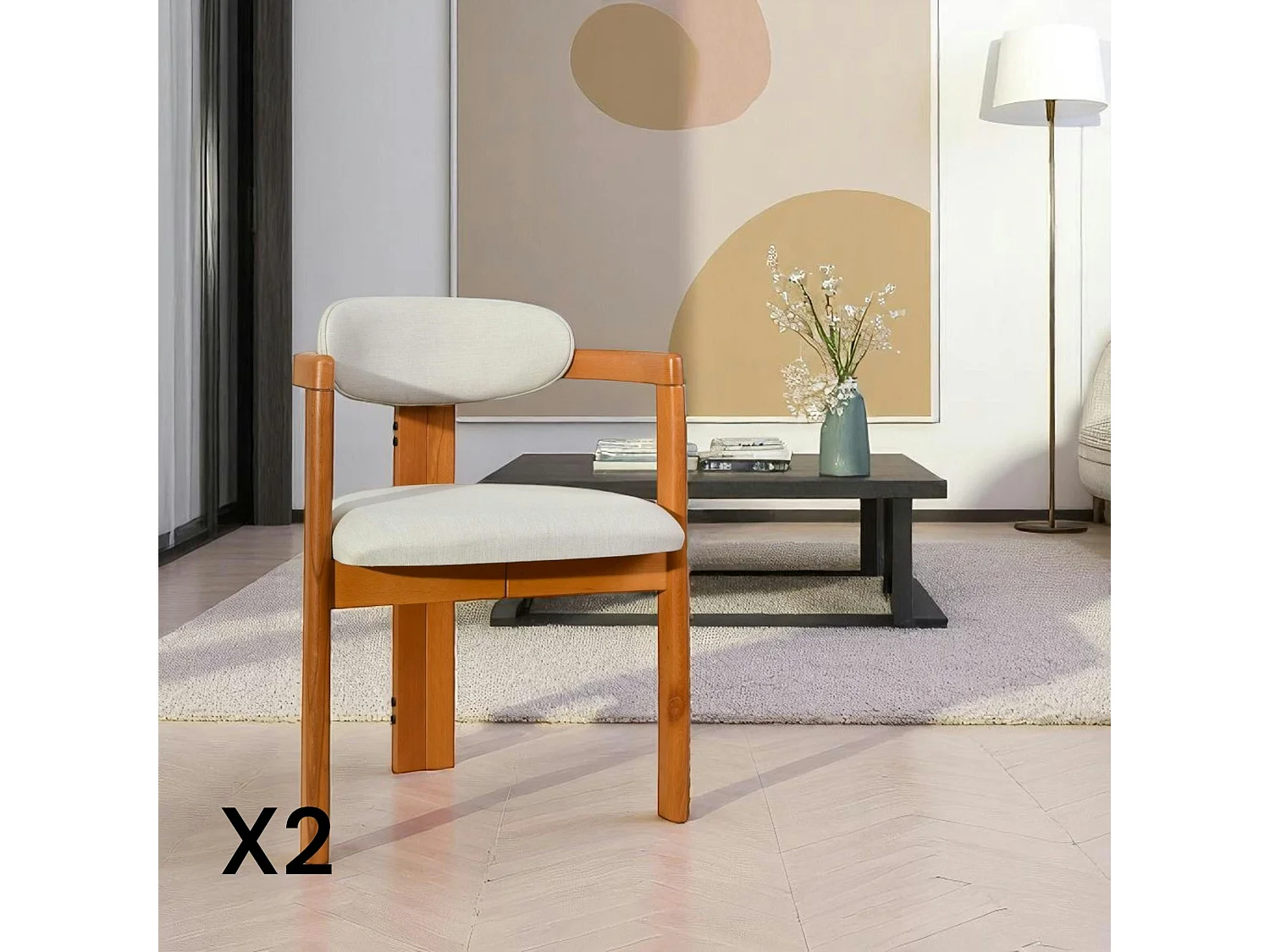 Chaise design écrue - dossier minimaliste (lot de 2) BOMA