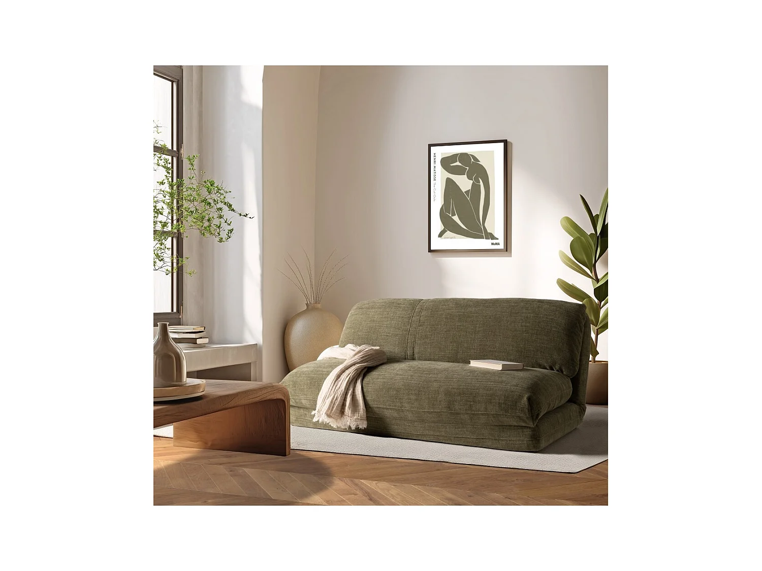 ANGELE - Chauffeuse convertible 2 places en tissu couleur vert