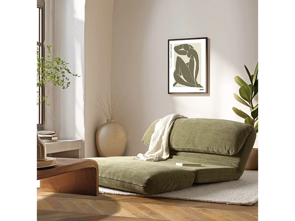 Canapé convertible 2 places en tissu vert ANGELE