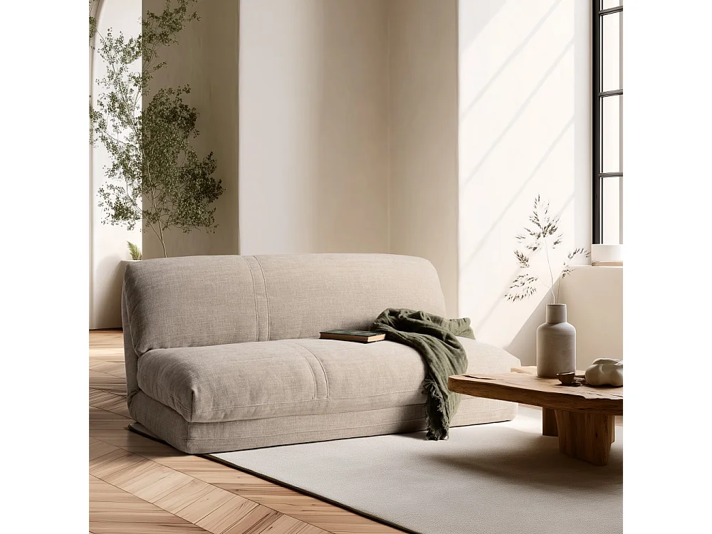 ANGELE - Chauffeuse convertible 2 places en tissu couleur beige