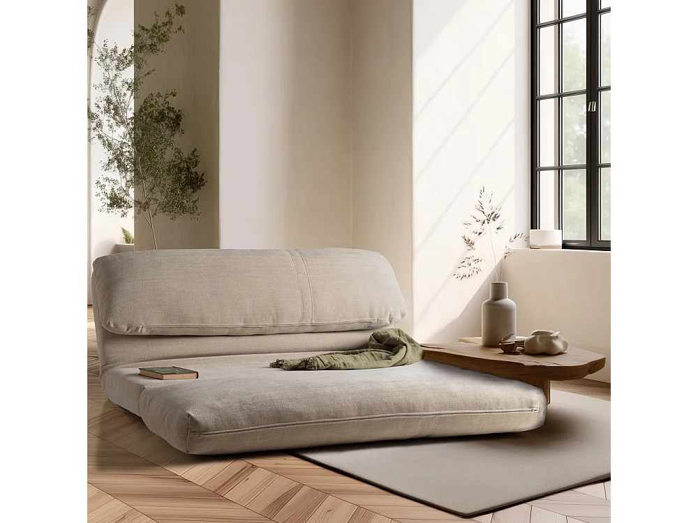 ANGELE - Chauffeuse convertible 2 places en tissu couleur beige