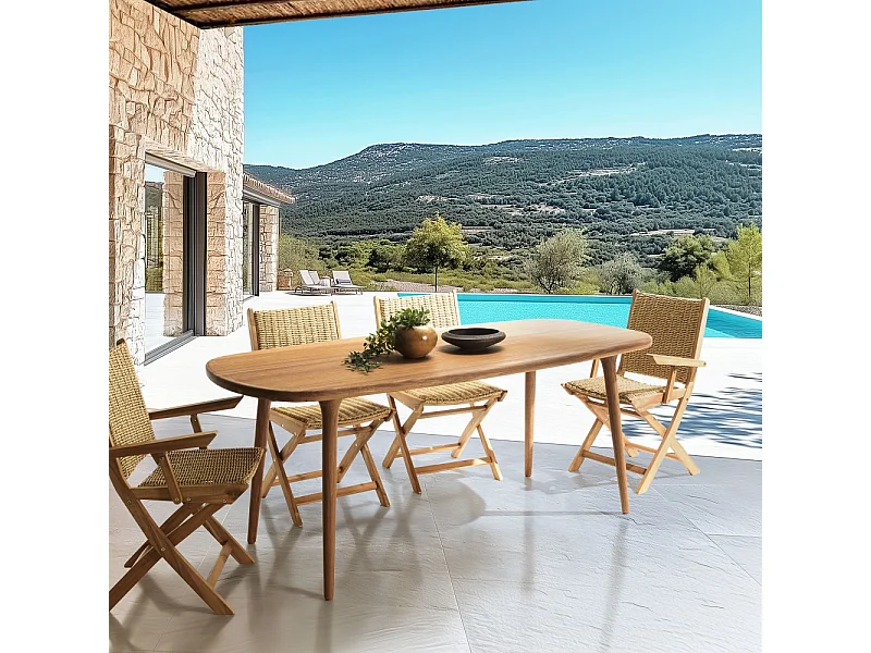 VICK - Table de jardin en bois d'Angélique huilé 200x90cm