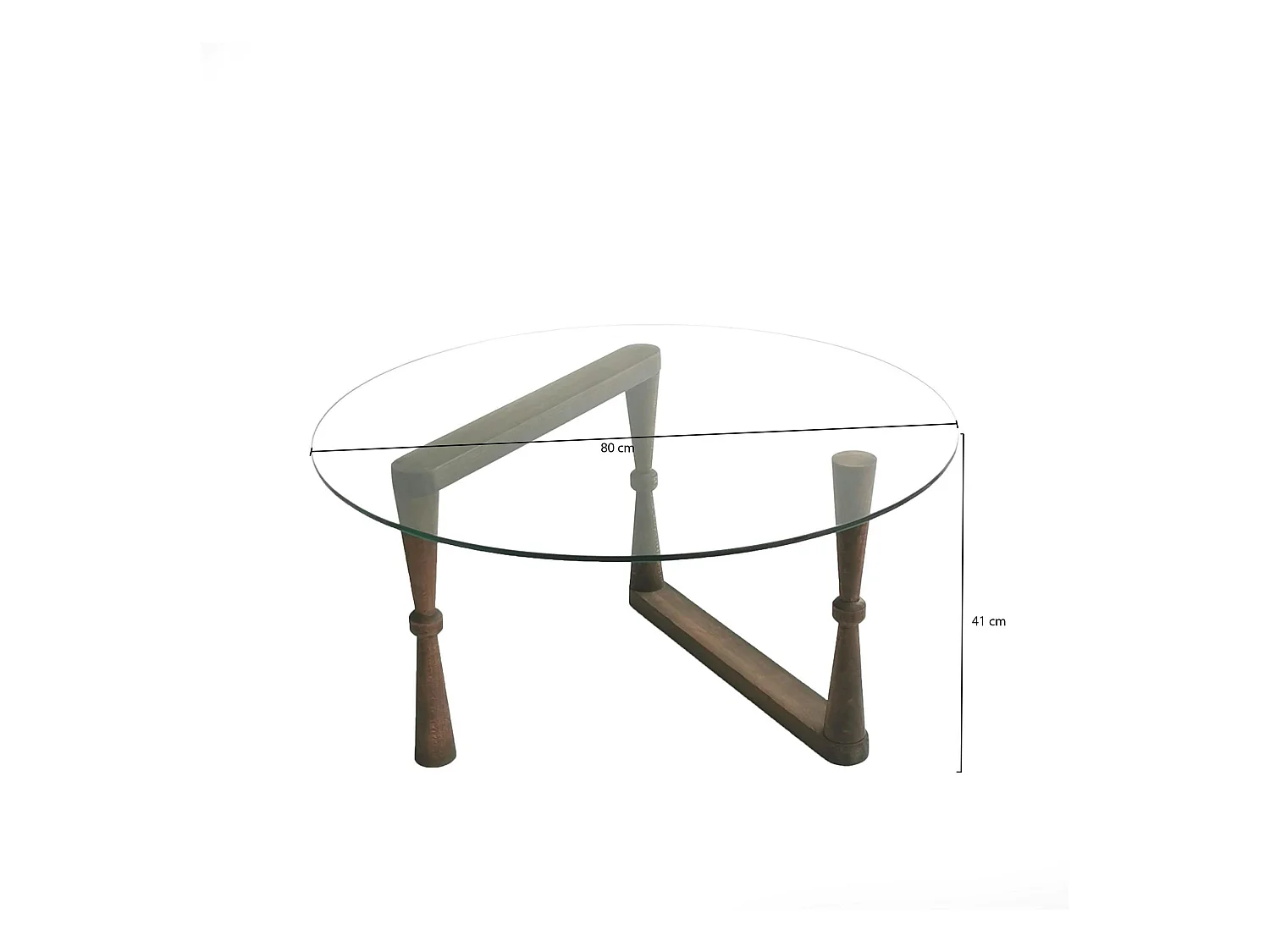 Table basse en verre ronde - pied bois sculpté BOMA
