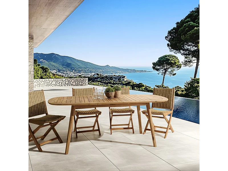 VICK - Table de jardin extensible en bois d'acacia huilé 150/200x100cm