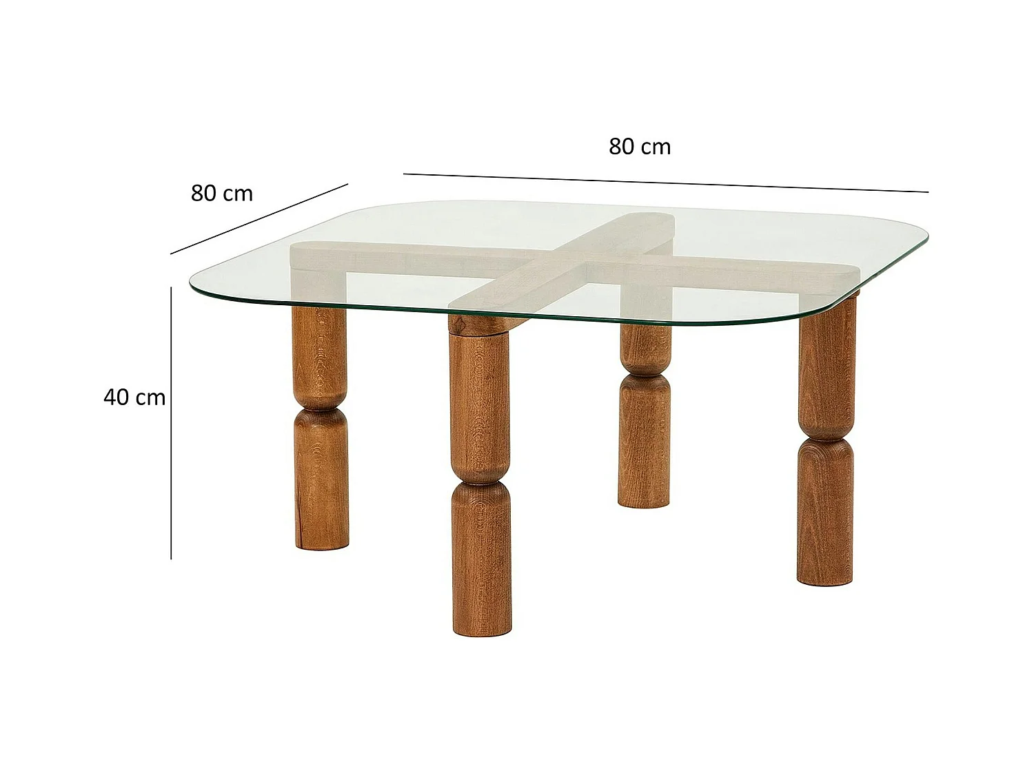 Table basse carrée en verre - pieds bois marron sculpté BOMA
