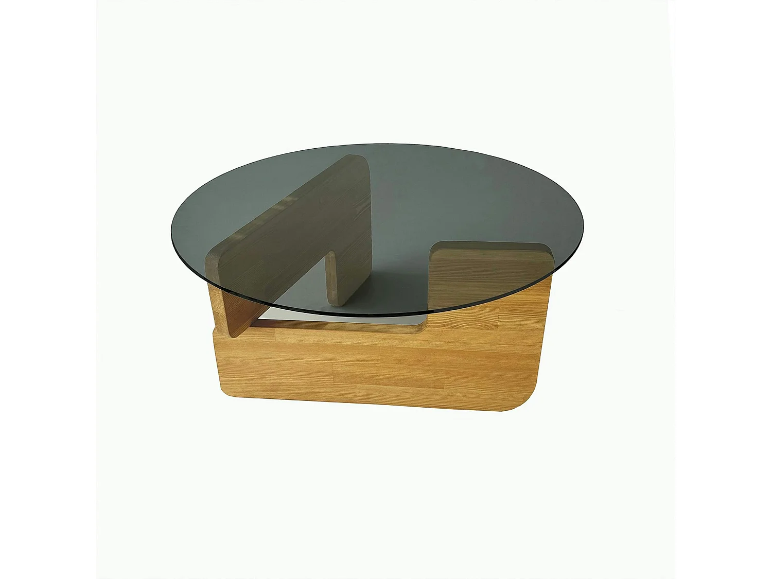 Table basse design en verre fumé – pied bois clair ANZIO