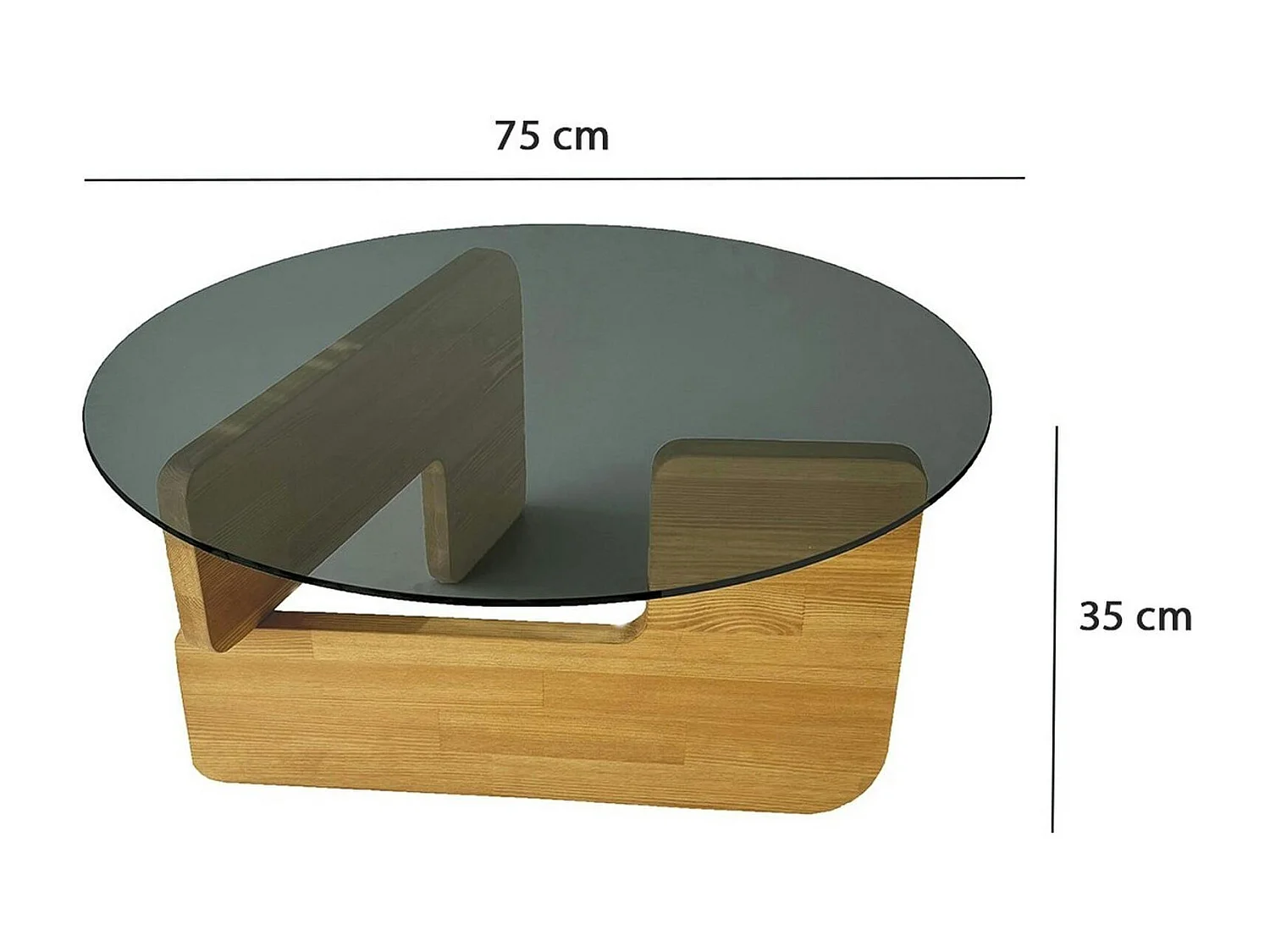 Table basse design en verre fumé – pied bois clair ANZIO
