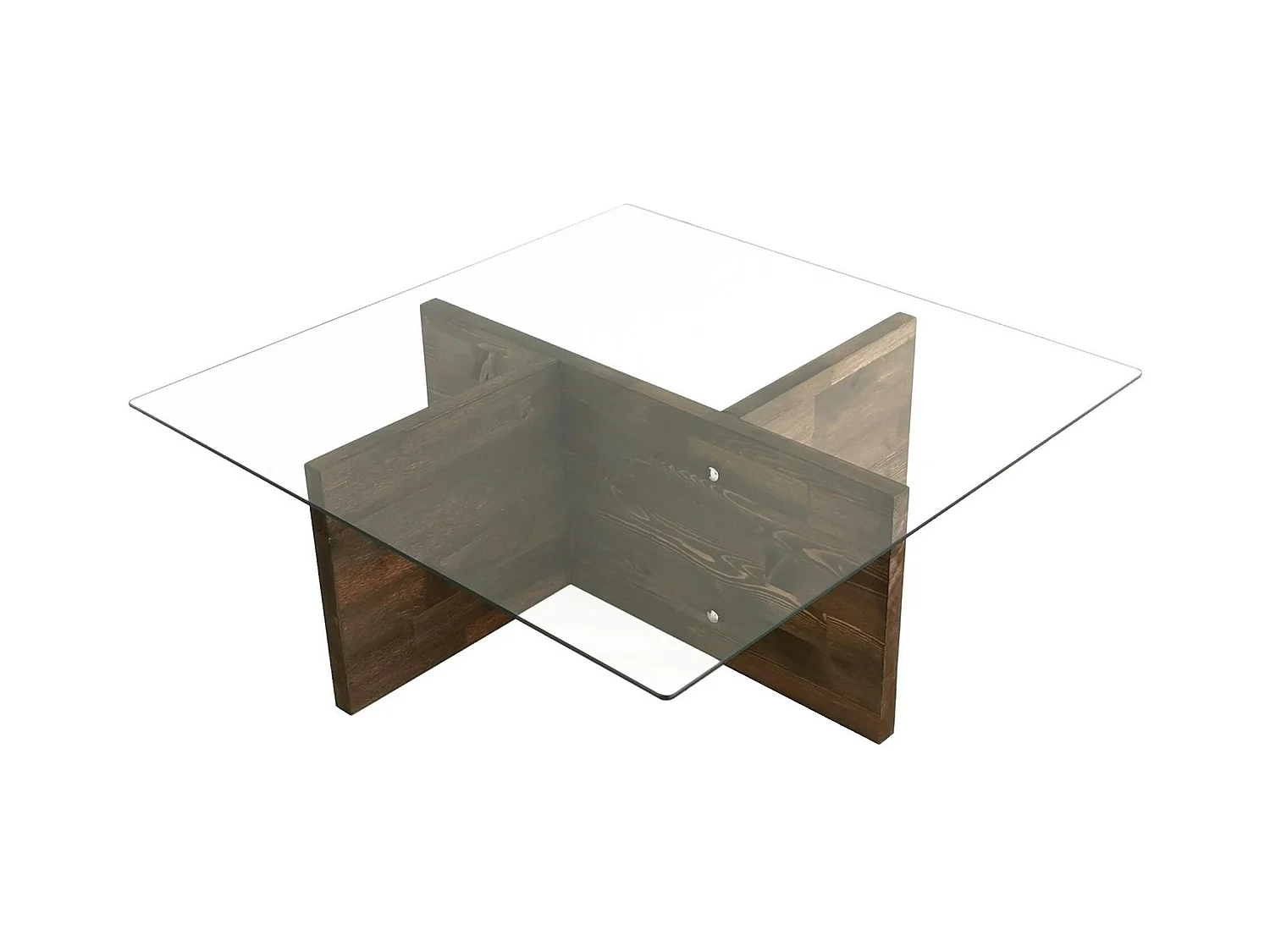 Table basse carrée verre et bois brun - base croisée LHASA